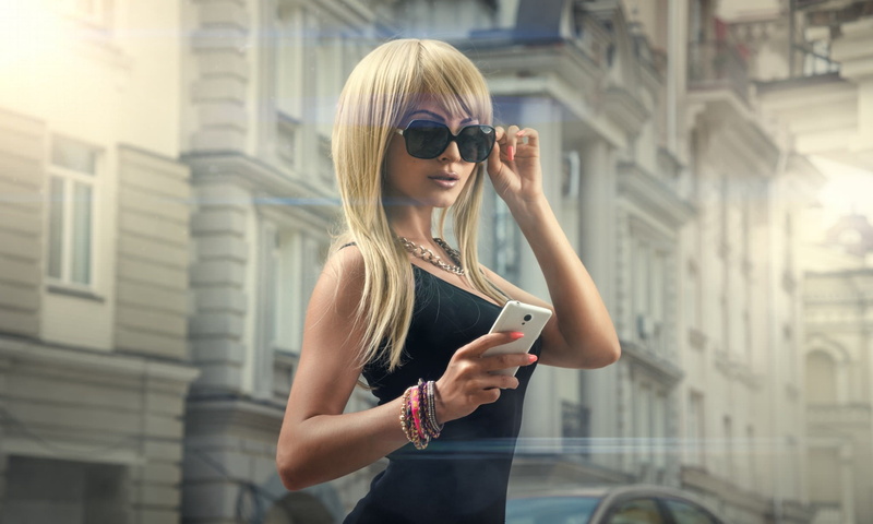 1080P, portrait, glasses, blonde, women, cellphone