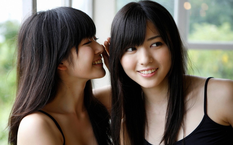 women, tank top, smiling, long hair, Airi Suzuki, 1080P, bangs, dark hair, brunette, Maimi Yajima, Asian