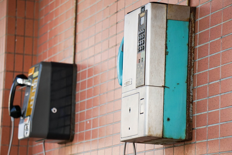 brick wall, red, building, 5K, telephone, using, power supply, outdoors, conversation, focus on foreground, tech, building exterior, service, line, digital