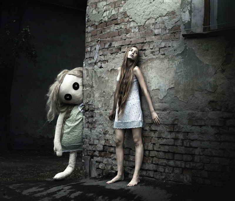 girl, doll, representation, built structure, full length, wall, brick, females, innocence, 1080P, architecture, sister, real people, toy, two people, togetherness