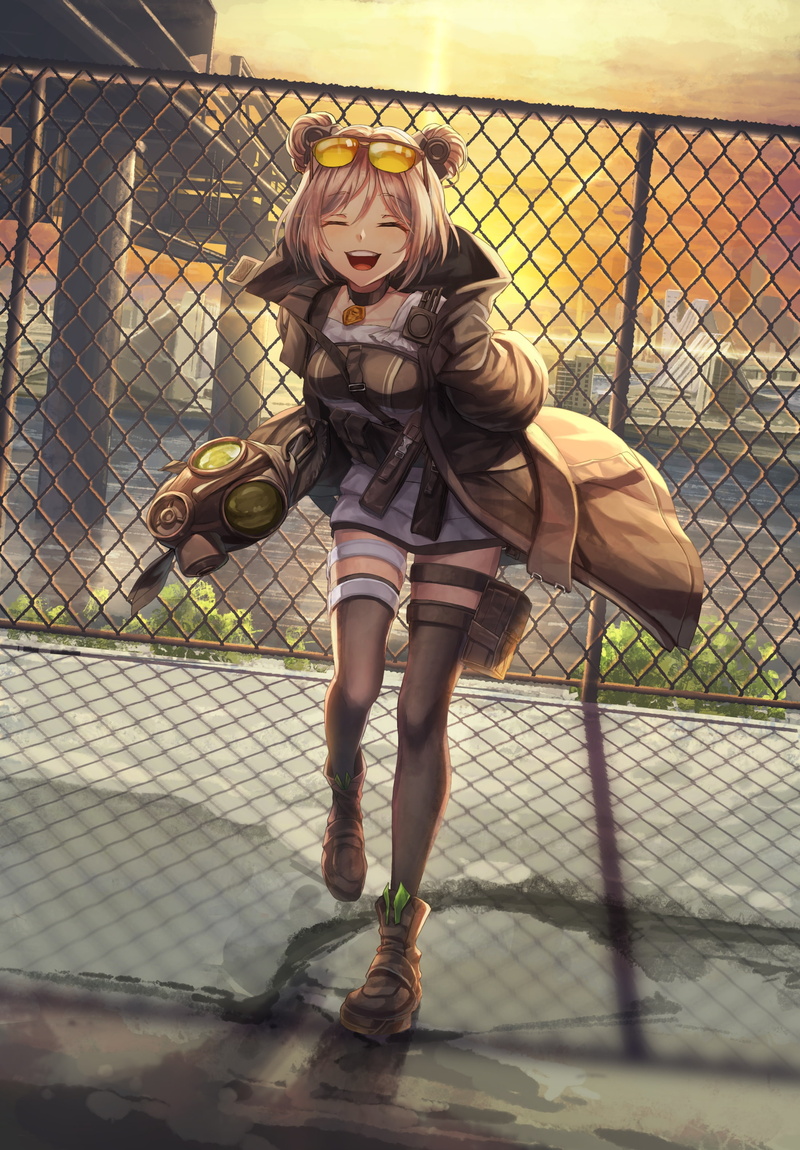 soldier, portrait display, necklace, women, sunset, digital art, 2K, coats, fan art, boots, illustration, thigh-highs, sunglasses, 2D, artwork, Girls Frontline