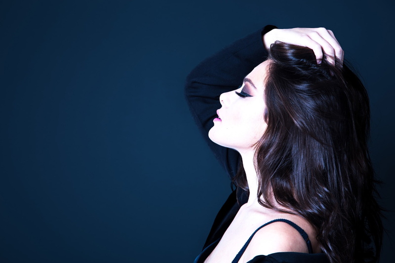 closed eyes, Asian, simple background, women, portrait, face, 1080P, hands on head