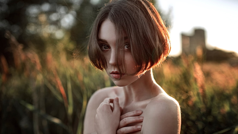 one person, looking at camera, hairstyle, headshot, Olga Pushkina, focus on foreground, standing, childhood, outdoors, beauty, contemplation, 1080P, innocence