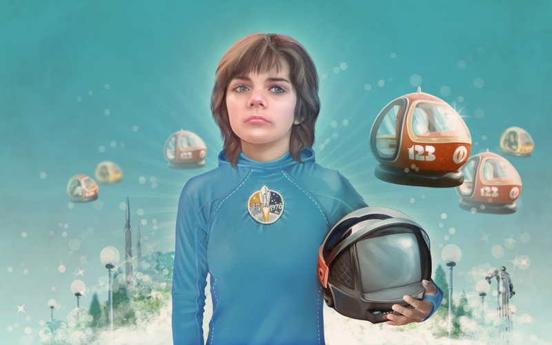 looking at camera, TV Show, indoors, Sci Fi, females, beautiful woman, studio shot, adolescence, women, young women, hairstyle, Guest From The Future, blue