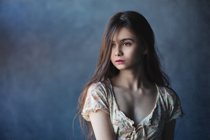 Jeanne Evstafieva, face, 1080P, model, cleavage, women, long hair, looking away, eyes, Ivan Proskurin, blonde, portrait