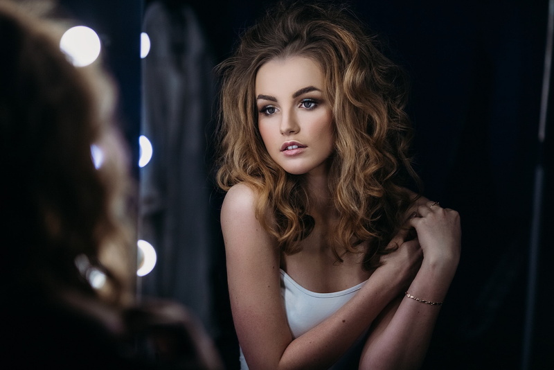 women, open mouth, model, 1080P, face, depth of field, blonde, curly hair, Julia Tavrina, Ivan Proskurin, long hair