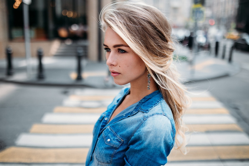 model, portrait, blonde, depth of field, looking away, women, long hair, Ivan Proskurin, face, 1080P, Anastasia Tekunova