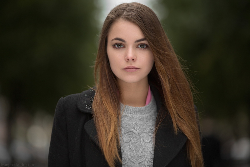 portrait, women, looking at viewer, straight hair, pink lipstick, long hair, face, black jackets, 1080P, Ivan Proskurin
