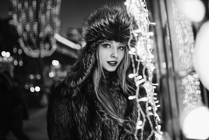 Alice Tarasenko, women, fur coats, women outdoors, open mouth, Ivan Proskurin, monochrome, portrait, glamour women, coats, model, 500px, looking at viewer