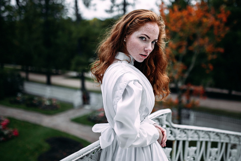 Ivan Proskurin, Oksana, dress, Oksana Butovo, vintage, 1080P, autumn, the beauty, redhead, freckles