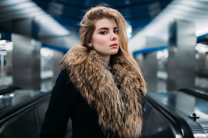 beauty, beautiful people, winter, women, fashion, blond hair, hairstyle, irina popova model long hair looking at viewer blonde ivan proskurin depth of field fur coats makeup