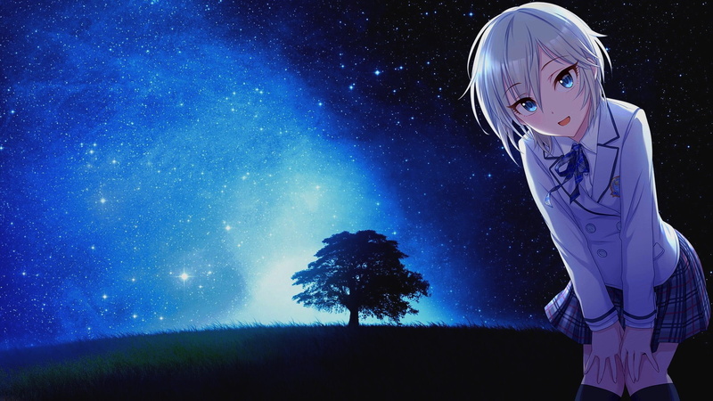 low angle view, space, blue eyes, astronaut, star - space, thigh-highs, people, Anastasia (Idolmaster), star, standing, digital composite, 1080P, astronomy
