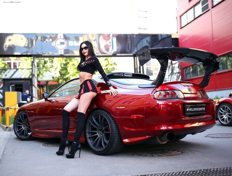 brunette, is, shoes, sexy, knee, figure, makeup, posing, glasses, t-shirt, 1080P, model, slim, hairstyle, skirt, Alexander Isaev, red, car