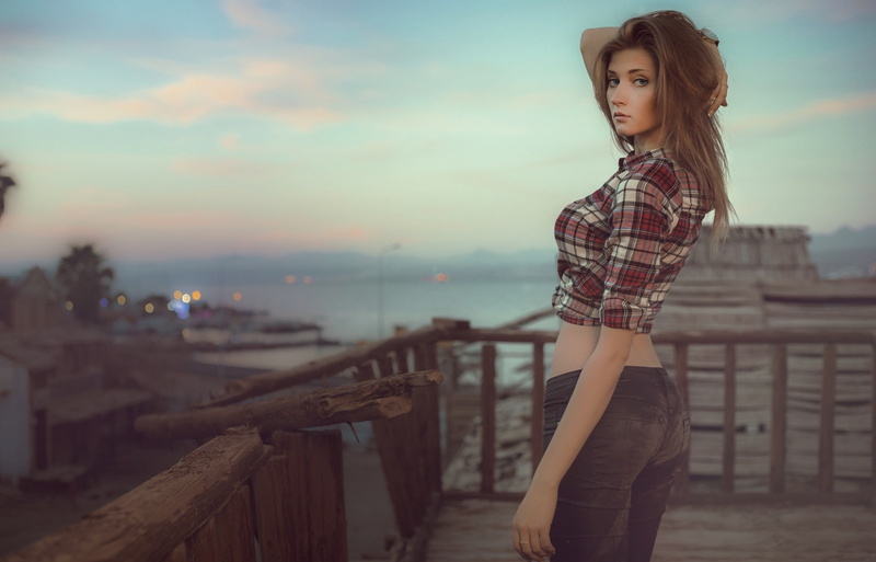 portrait, pants, 1080P, women, Kate Markin, jeans