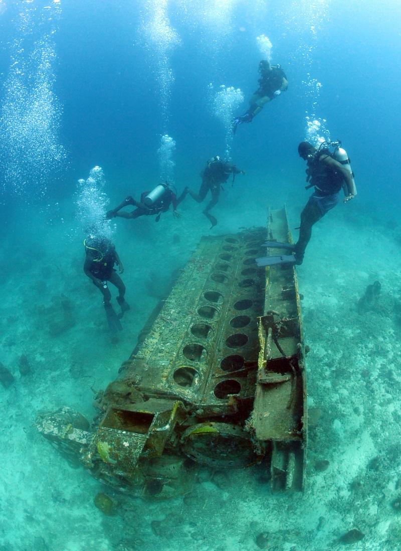 aquatic sport, ocean, men, unrecognizable person, trash, undersea, wrecked, divers, sport, nature, water, real people, remains, underwater Diving, exploration