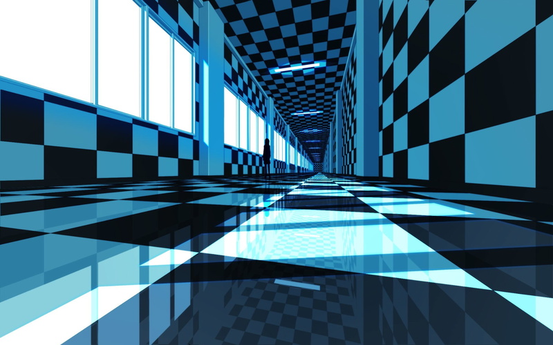 corridor, Anime, Monogatari (Series), black, Weird, 1080P, Abstract, white