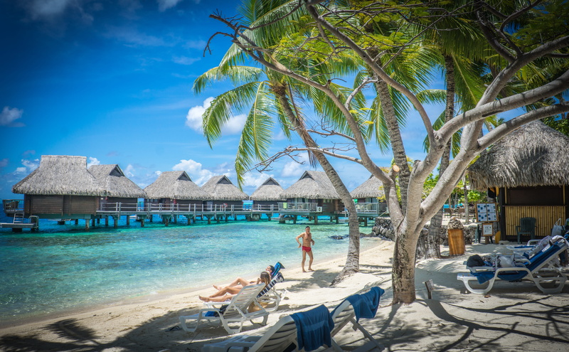 luxury, white, swimming pool, two, water, seashore, lounger, tropical climate, matira beach, beach, land, travel destinations, bora-bora, blue, women, beside