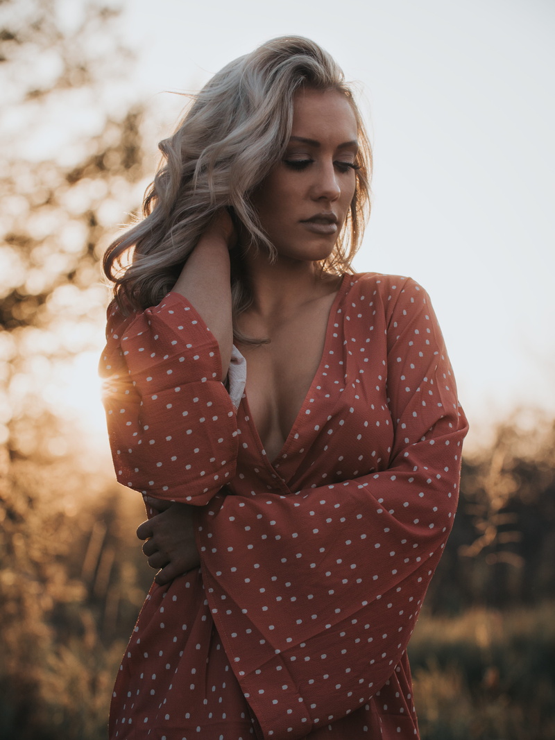 long, woman, front view, contemplation, women, beauty, holding, polka, leisure activity, real people, adult, hair, neck, neckline, portrait, female, beautiful woman