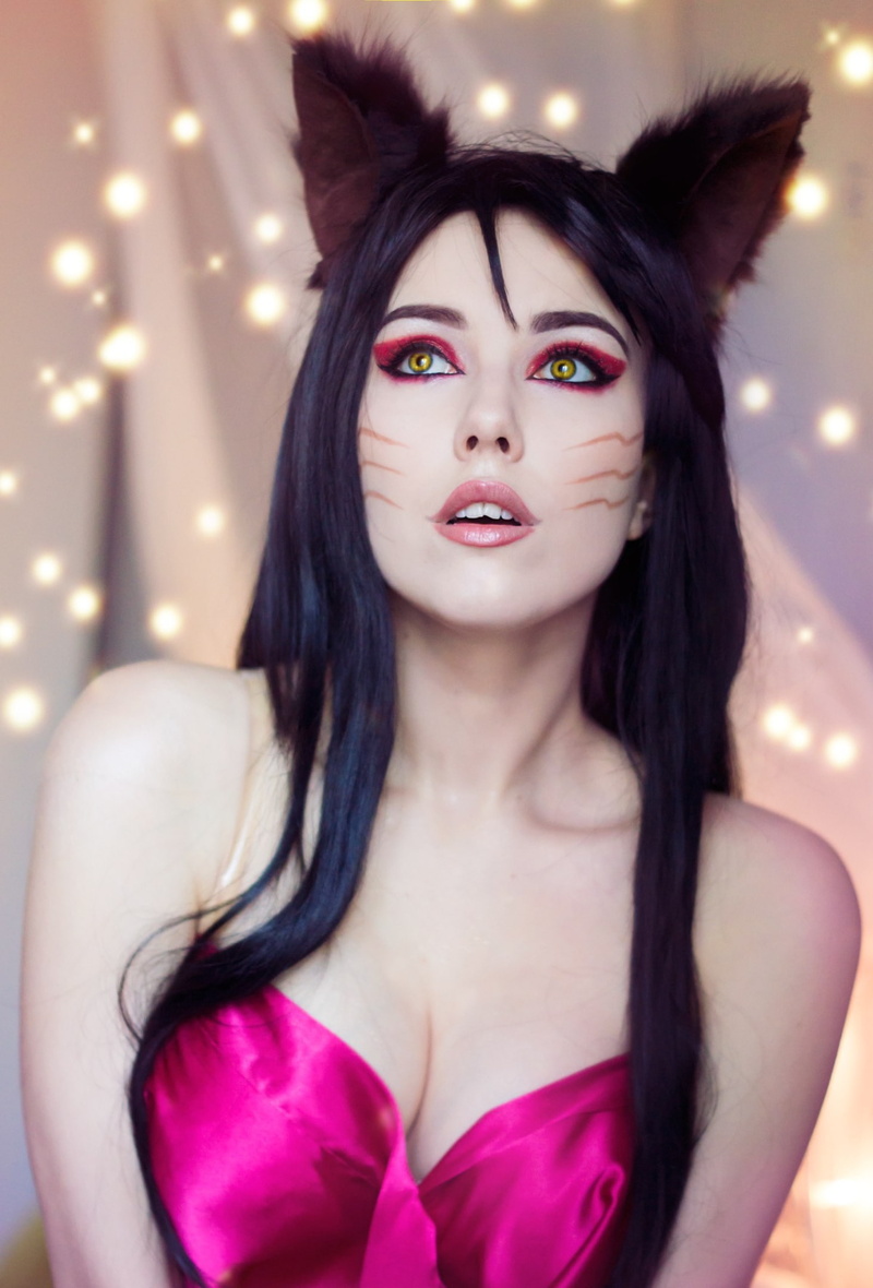 Ahri (League of Legends), Helen Stifler, brunette, women, cosplay, 1080P, long hair