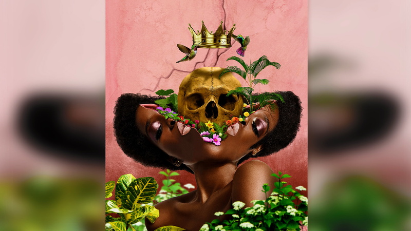 real people, photo manipulation, plant, multi colored, skull, human face, men, ebony, human body part, celebration, looking at camera, day, carnival - celebration event