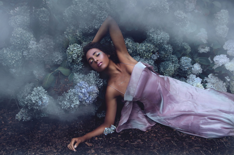 leisure activity, looking, beautiful woman, lifestyles, smoke, lying down, model, dress, nature, full length, adult, hairstyle, 4K, land, clothing, one person