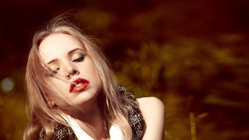 beautiful woman, hair, facial expressions, outdoors, women, girl, young adult, autumn, contemplation, eyes closed, adn, makeup, long hair, female, art