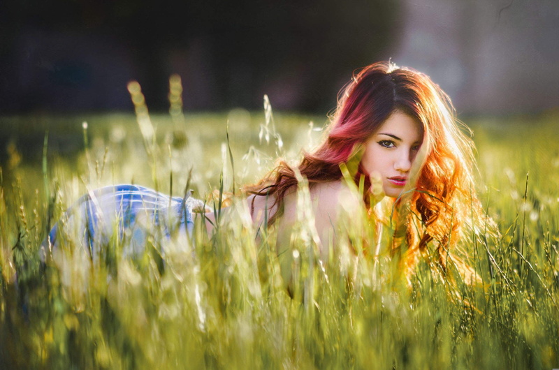 blond, Delaia Gonzalez, delaia, 1080P, field, girl, woman, model, cute, hair, gonzalez, grass, meadow, view, beautiful, brown hair, redhead