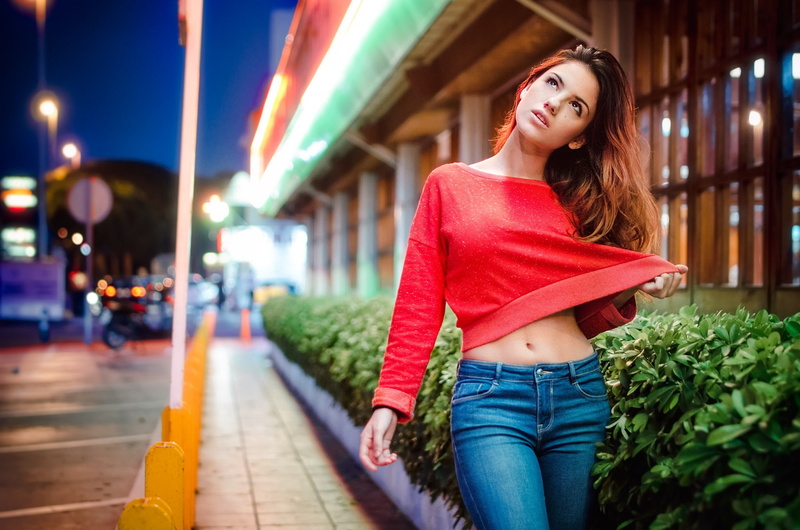 pants, jeans, looking up, navels, women, 1080P, portrait, Delaia Gonzalez, model, belly