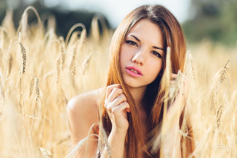 portrait, women outdoors, field, Delaia Gonzalez, model, face, 1080P, women