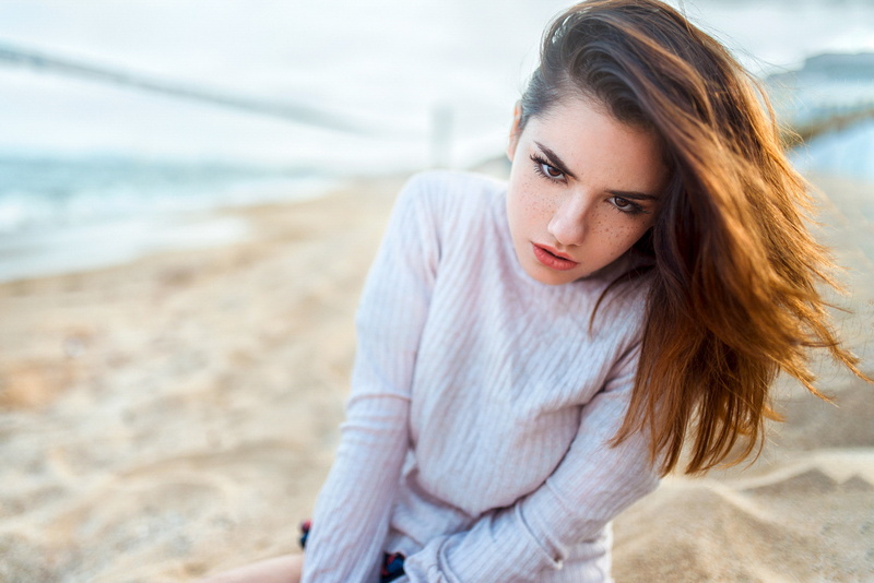 beach, Delaia Gonzalez, young adult, sand, water, nature, hair, sea, wind, land, depth of field, adult, beauty, beautiful woman, portrait, outdoors, women outdoors