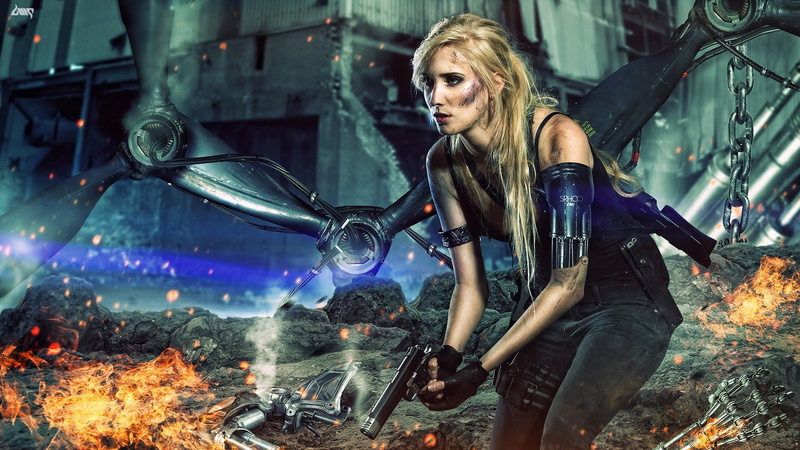 holding, blond hair, beautiful woman, Kayla Davion, women, blonde, cyberpunk, beautiful people, blade, hairstyle, fire, beside, 1080P, one person