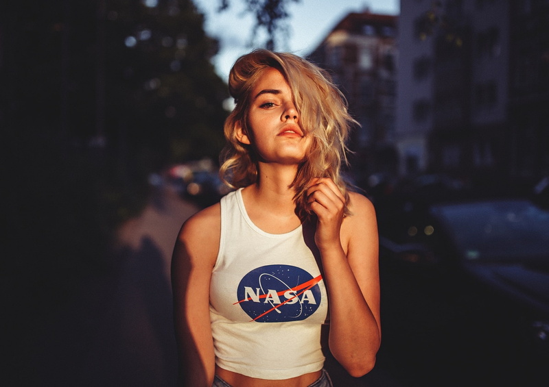 beautiful woman, young women, standing, NASA, front view, blonde, one person, face, women, focus on foreground, Rachel Ann Yampolsky, adult, model, long hair