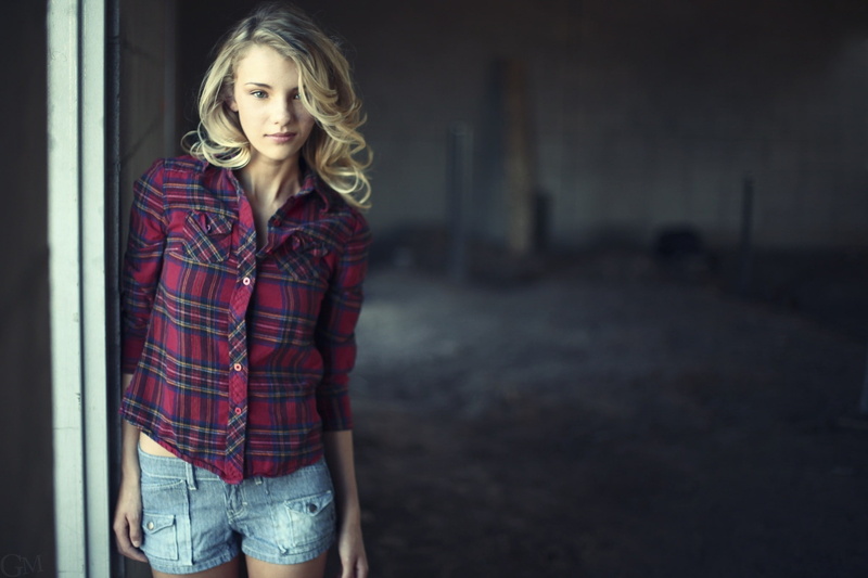 jean shorts, plaid shirt, shirt, shorts, blonde, plaid, depth of field, women, 1080P, Rachel Ann Yampolsky