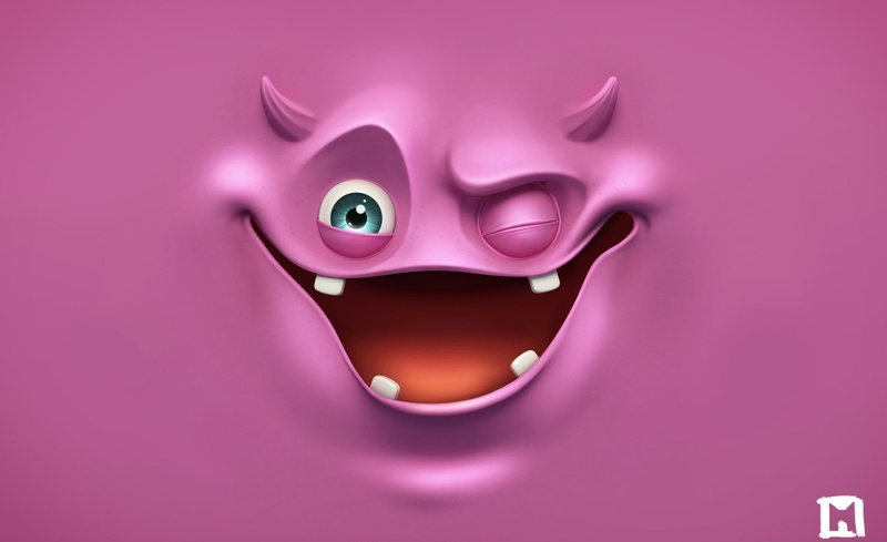purple, shiny, disguise, no people, mask, pink color, mask - disguise, 1080P, bright, magenta, monster, close-up, pink background, pink, body part