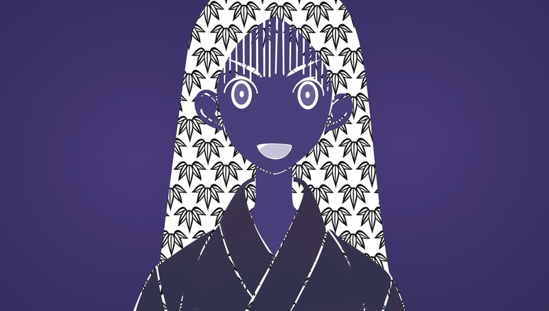 women, colored background, 1080P, portrait, purple, pattern, floral pattern, clothing, females, studio shot, front view, Sayonara Zetsubou Sensei, dress