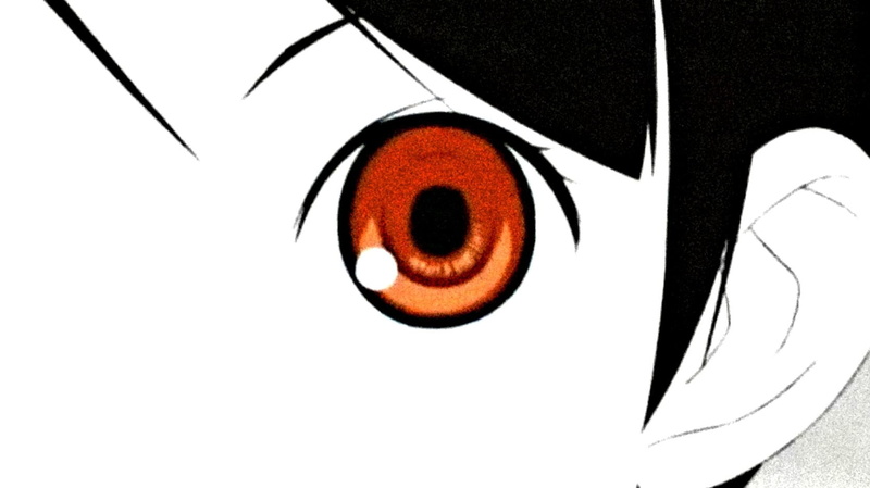 one animal, eye, anime, s, black color, copy space, eyeball, orange, indoors, still life, character, close-up, white background, 720P, white color, anime girls
