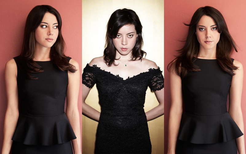 collage, Aubrey Plaza, model, black dress, women, dress, 720P