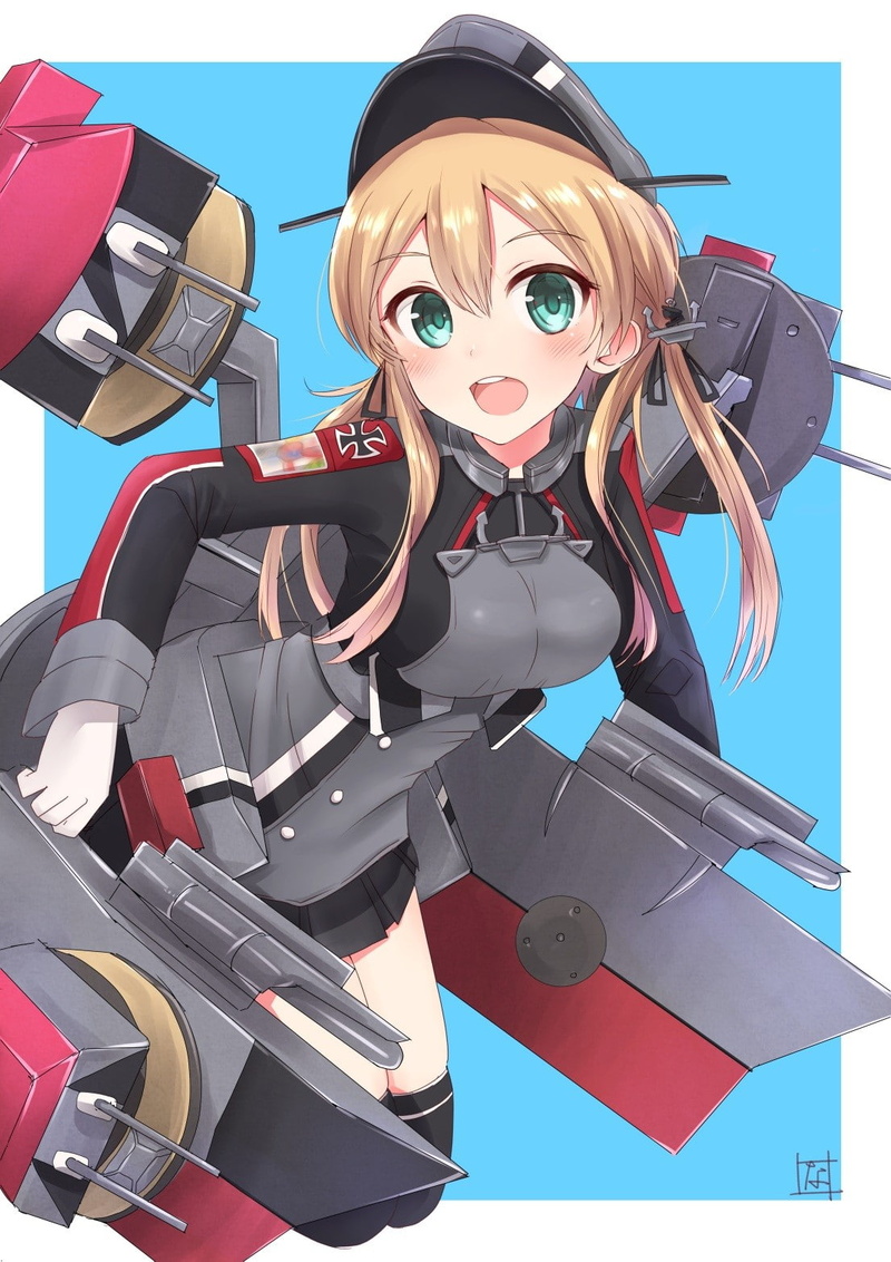 hair, fear, positive emotion, adult, anime, technology, long hair, stockings, blonde, females, Kantai Collection, occupation, emotion, green eyes, women