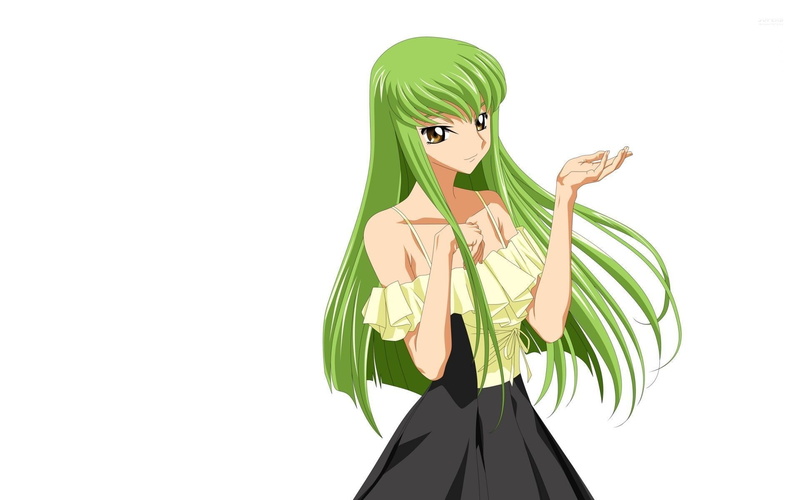 cut out, studio shot, three quarter length, one person, young women, anime girls, front view, green color, white background, fashion, holding, clothing