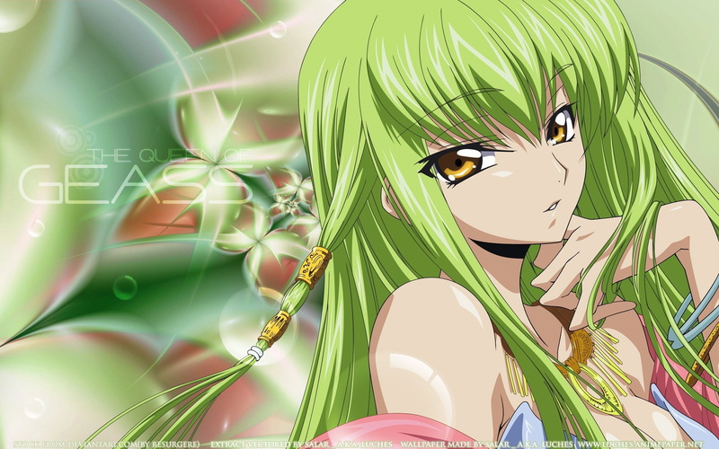 digital composite, Code Geass, close-up, sunlight, C.C., green, vertebrate, one animal, no people, anime, nature, beauty in nature, growth, green hair