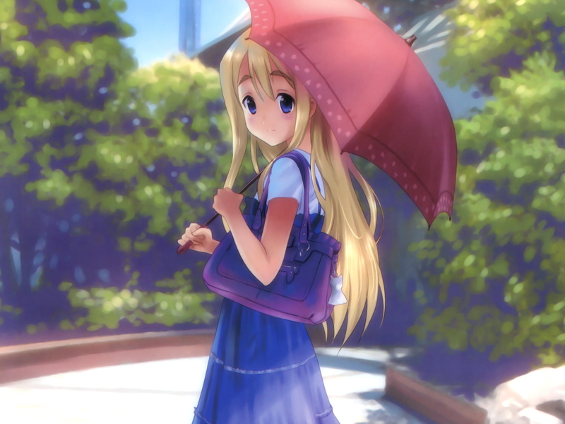 young adult, Kotobuki Tsumugi, leisure activity, focus on foreground, clothing, plant, outdoors, 1080P, day, lifestyles, women, beauty, hairstyle, anime girls