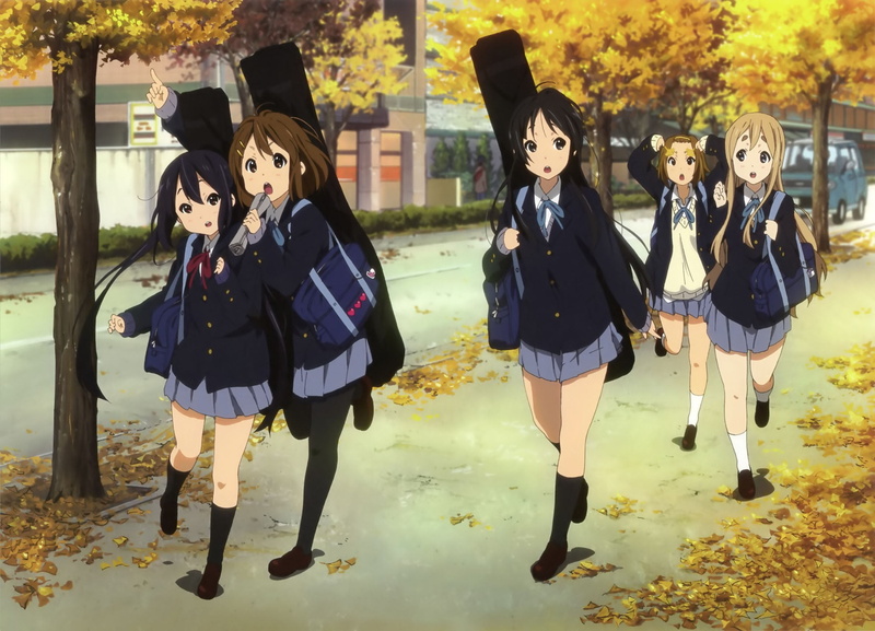 Hirasawa Yui, group of people, nature, uniform, real people, 1080P, fun, day, full length, mask - disguise, people, clothing, outdoors, K-ON!, Nakano Azusa
