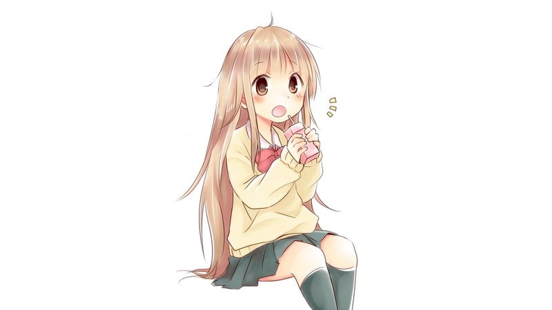kneehighs, seifuku, (artist), drink, brown, tanaka-kun, kedaruge, white, miyano, eyes, blonde, hair, loli, skirt, itsumo, 1080P, tagme
