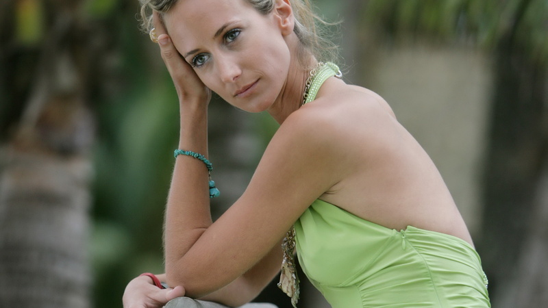 halter top, blond hair, focus on foreground, portrait, 2K, adult, lifestyles, women, beauty, day, fashion, young women, hairstyle, green dress, beautiful woman