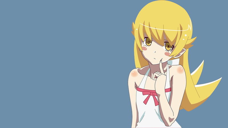 cartoon, halter, simple background, strap, copy space, event, white, no people, emotion, headwear, female, Oshino Shinobu, human representation, helmet