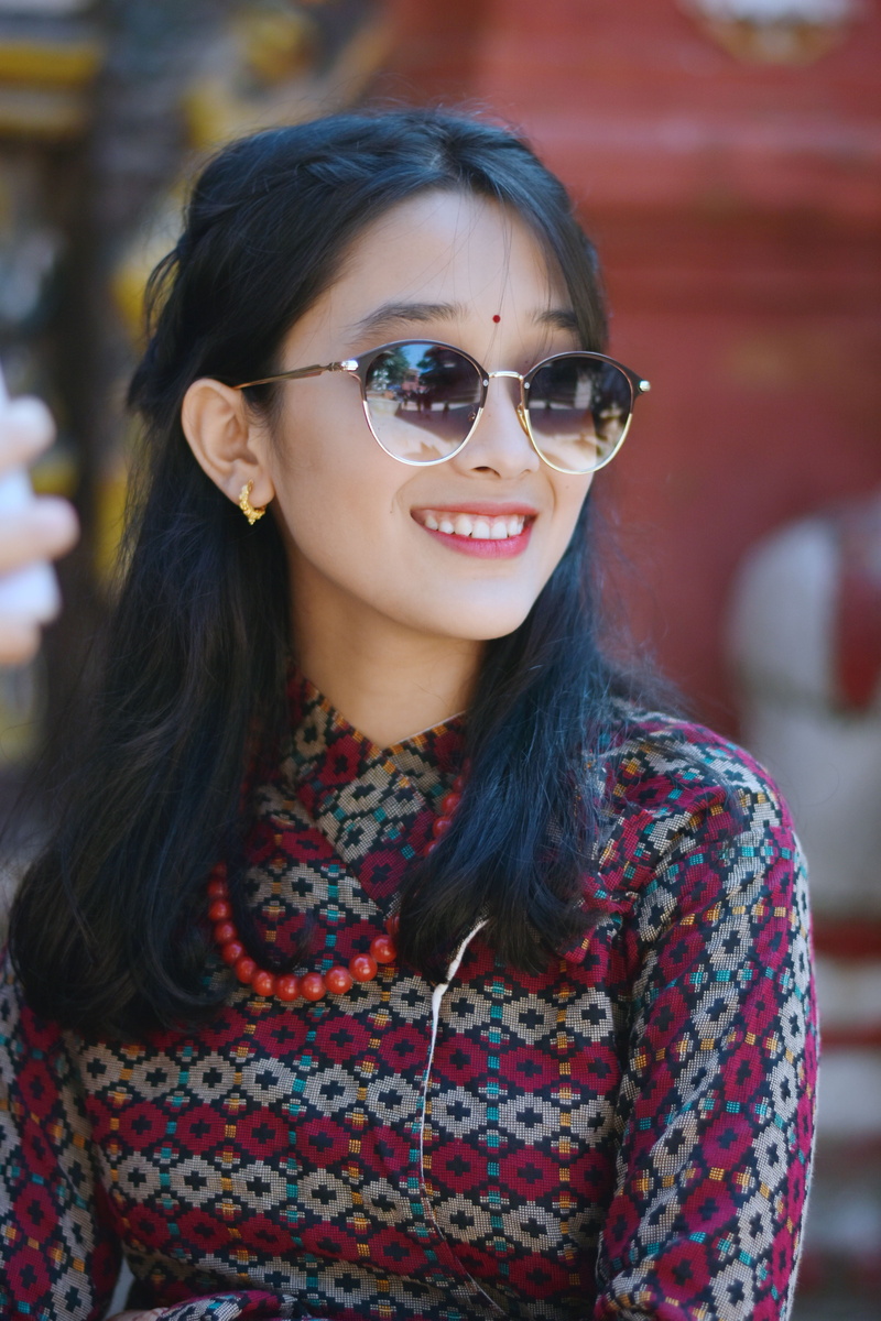 nepal, casual clothing, beauty, real people, culturaldress, hair, women, teenager, leisure activity, newari, happiness, kathmandu, portrait, basantapur