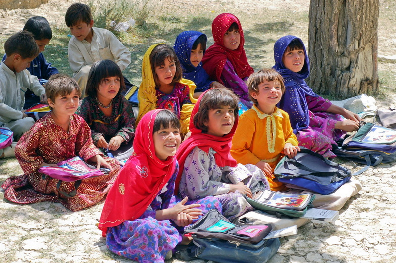 afghanistan, adult, learn schulem, sitting, mature men, medium group of people, son, sister, outdoors, children, females, child, islam, people, day, 2K