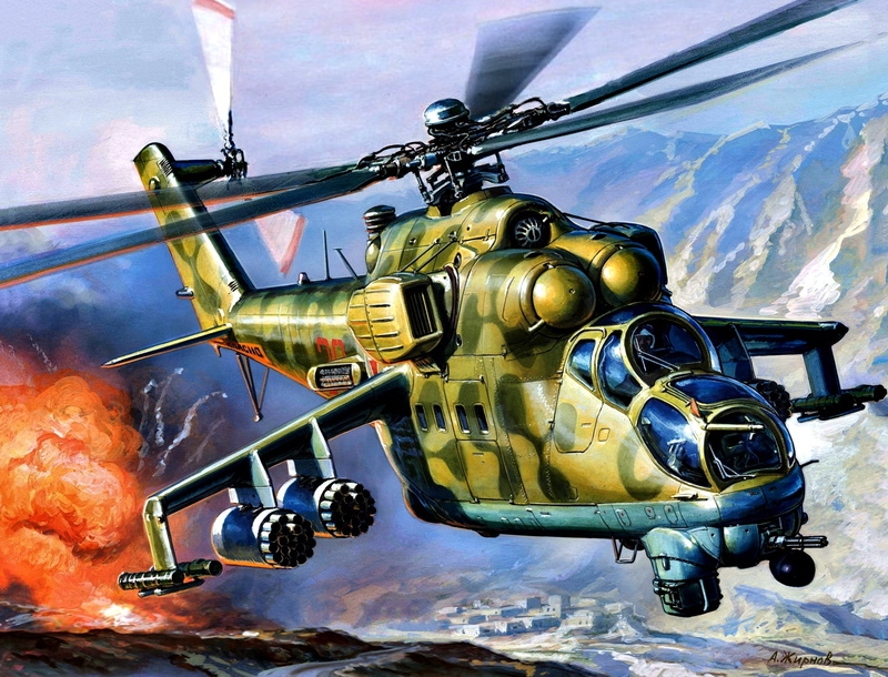 Mi-24V, The explosion, THE SOVIET AIR FORCE, Mountains, The war in Afghanistan, Soviet attack helicopter, " Crocodile", 1080P