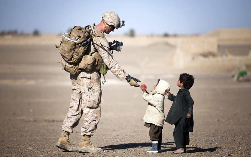 black, children, toddler, child, clothing, people, military, outdoors, 1080P, coats, offspring, soldiers, boys, family, males, two people, two, white