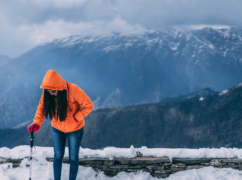 sweatshirt, 5K, day, snowcapped mountain, snow, hood, trek, warm clothing, chopta, person, pants, standing, uttarakhand, scenics - nature, mountain, tranquil scene